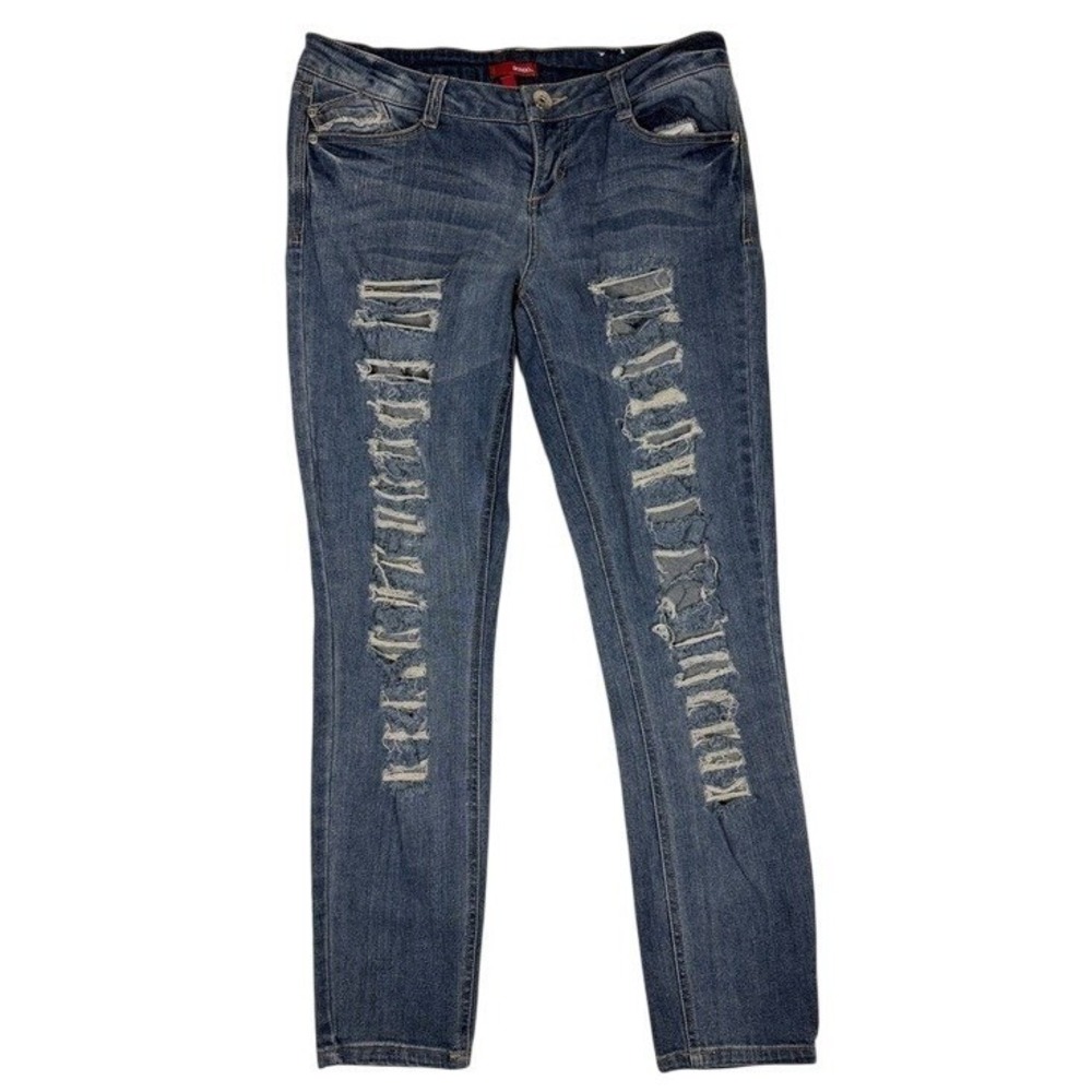 Bongo Jeans Womens 7 Distressed Slim Blue Shredded Denim Cotton Blend